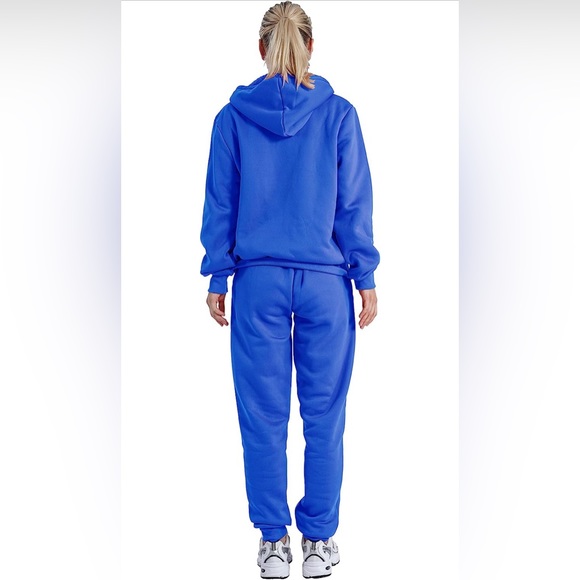 2 Piece Tracksuit Sherpa Fleece Lined Zip Up Hoodie & Joggers Royal Blue, NEW - Picture 3 of 11